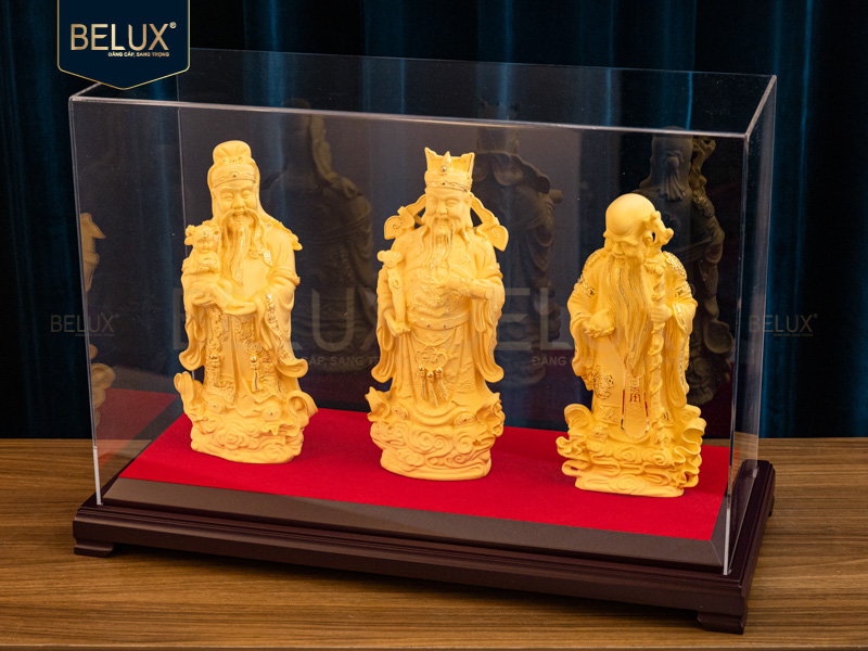 Bộ tượng tam đa Phúc Lộc Thọ vàng cát 12x11x26cm